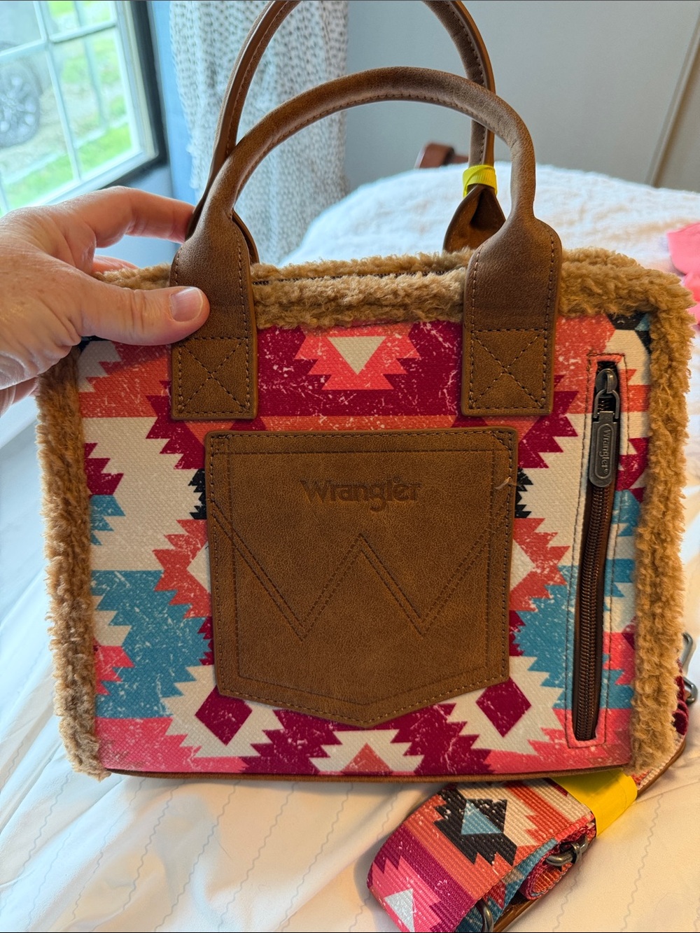 Wrangler Multicolor cross body Aztec Satchel with Brown Trim - Picture 7 of 9